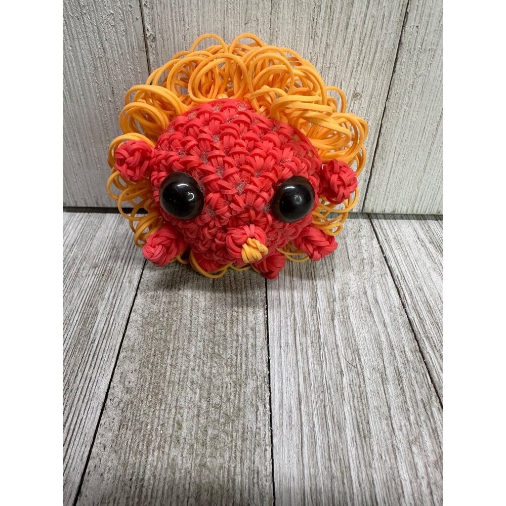 Rainbow Loom Loomigurumi Hedgehog Rubber Band Figure Red Orange Collectible Gift